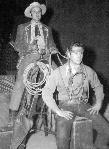 Gag shot of Richard Martin and Tim Holt taken during the making of “Stagecoach Kid” (‘49 RKO). (Thanx to Jerry Whittington.)
