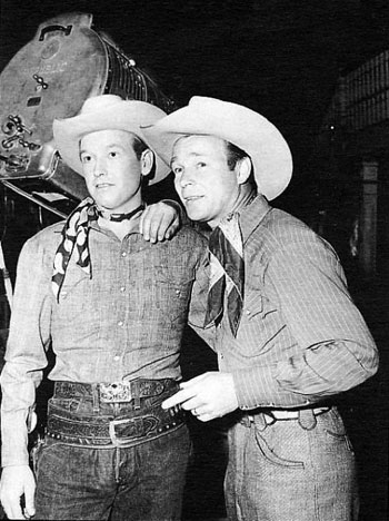 Roy Rogers welcomes “The Arizona Cowboy” Rex Allen to the Republic lot in 1949.