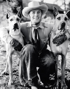 Randolph Scott with his two Great Danes in 1933.