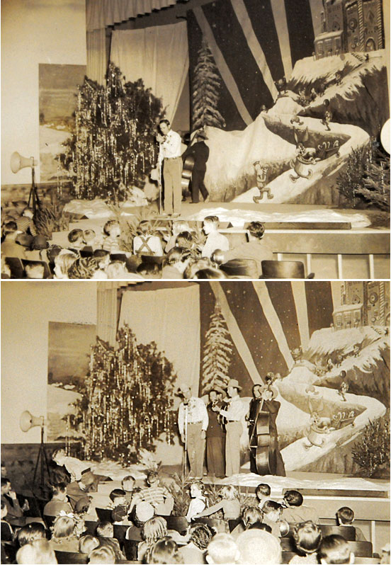 T/Sgt. Gene Autry and the Cass County Boys entertain children in 1942. Unsure of the location or event. We do spot a few adults in the audience it may have been a show for military children. (Thanx to Dave Straub.)