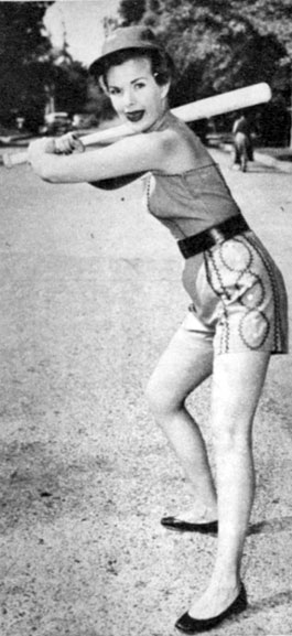 Speaking of athletes, “My Little Margie”, Gale Storm is up to bat. Gale was a leading lady to western stars Roy Rogers, Audie Murphy and Rod Cameron.