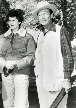 Robert Taylor with his wife actress Ursula Thiess on a hunting trip at Nilo Farms in Brighton, IL. Taylor was named honorary director of the ‘67 Winchester Claybird Tournament.