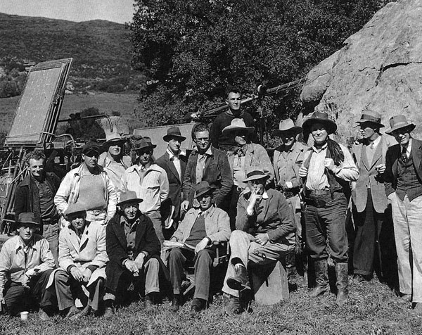 Bob Livingston, Bob Steele and Rufe Davis (The Three Mesquiteers) pose with the crew of “Saddlemates” (‘41 Republic). Director Les Orlebeck is seated in the front row with the script in his lap. (Thanx to Bobby Copeland.)