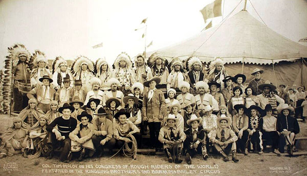 Tim McCoy with his Congress of Rough Riders of the World featured with Ringling Brothers and Barnum and Bailey Circus.