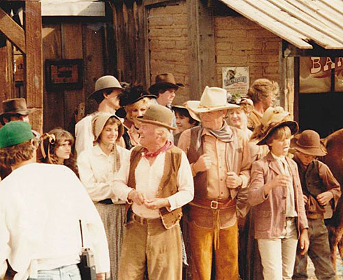 Fans gather round as Dub Taylor and Don Collier film a Hubba Bubba Bubble Gum commercial. (Thanx to Marianne Rittner-Holmes.)