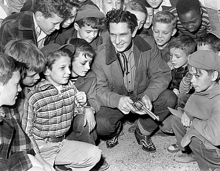 Bob Steele with a group of fans at the Midtown Theater in Oak Ridge, TN, on March 14, 1948. (Thanx to Bobby Copeland who was there.)