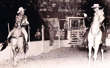 A two for one Western rodeo in the early‘40s with Roy Rogers and Brace Beemer as the Lone Ranger. (Thanx to Bobby Copeland.)