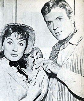 Will Hutchins and Annelle Stevens during a lighter moment in between scenes of “Sugarfoot: Toothy Thompson”, Annelle’s only credit.