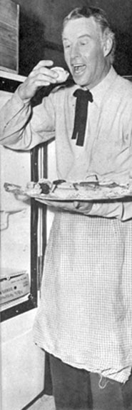 Restauranteur Arthur J. Simms, who formerly ran the commissary at MGM, opened a Hollywood restaurant in ‘48. Many celebrities donned a chef’s regalia and entered a cooking contest to open the restaurant. Here Bill Elliott has just whipped up some fancy pastries. Simms went on to open several restaurants in the L.A. area.