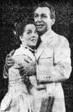 Romantic duo Joan Weldon and Forrest Tucker appearing at the Shubert Theatre in Chicago in April ‘59 in Meredith Wilson’s musical comedy “The Music Man”.