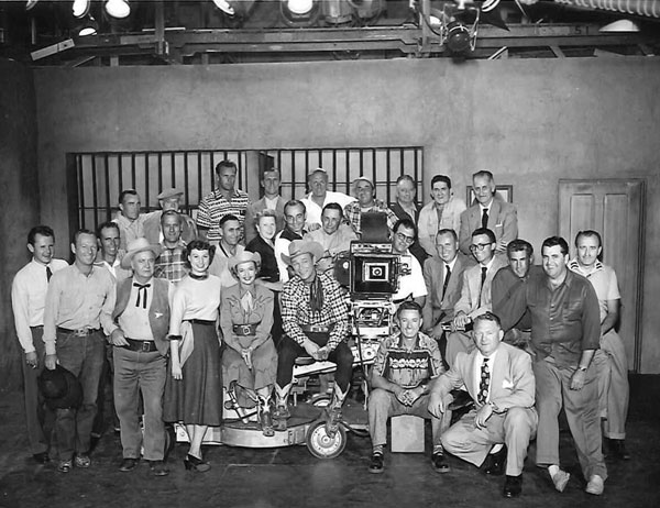 Primary cast and crew of the “Roy Rogers” TV series. Roy and Dale with Harry Harvey to the right of Dale. (Thanx to Steve Hazelwood.)