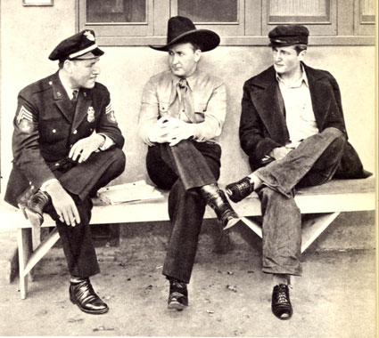 Three Western greats relaxing on the Columbia backlot...Jack Holt, Tim McCoy and Richard Dix.