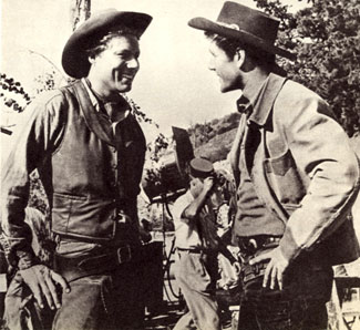John Smith and Bob Fuller on location for an episode of “Laramie”.