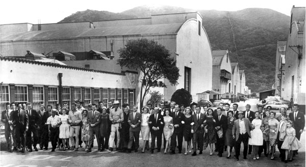 Jack Warner and his panoply of stars on the Warner Bros. backlot in 1961. (See star identification in three photos below.)