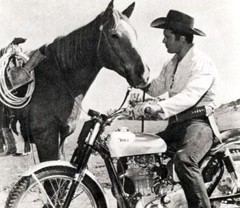 “Why, you traitor!” seems to be what Clint Walker’s horse is thinking as Cheyenne uses another form of transport.