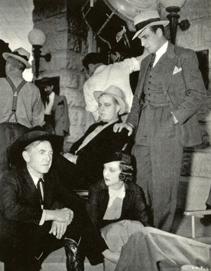 Harry Carey, Margaret Callahan, Hoot Gibson and Tom Tyler take a break while filming RKO’s “The Last Outlaw” (‘36).