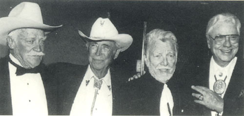 Richard Farnsworth, Eddie Dean, Lash LaRue and Monte Hale at the Autry Museum of Western Heritage fundraising Gala in Fall 1995.