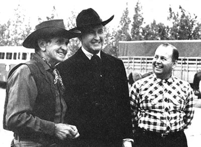 Bob Steele and Tim McCoy on location with “Requiem for a Gunfighter” producer Alex Gordon in 1965.