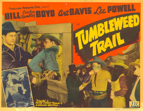 Title card to "Tumbleweed Trail" starring Bill Boyd, Art Davis and Lee Powell.