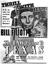 Newspaper ad for "The Law Comes to Texas" starring Bill Elliott.