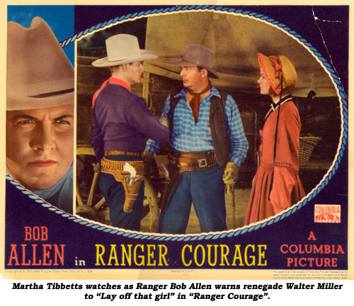 Martha Tibbetts watches as Ranger Bob Allen warns renegade Walter Miller to "Lay off that girl" in "Ranger Courage".