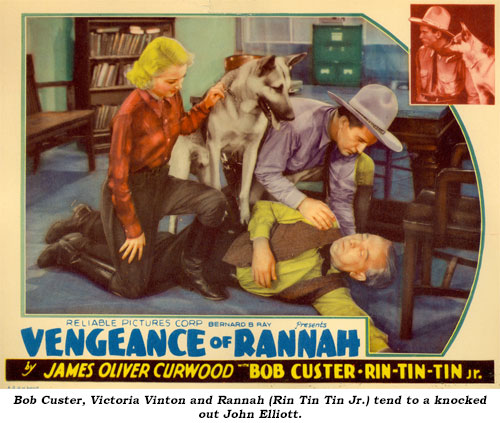 Bob Custer, Victoria Vinton and Rannah (Rin Tin Tin Jr.) tend to a knocked out John Elliott.