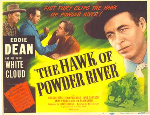 Title Card for "The Hawk of Powder River" starring Eddie Dean.
