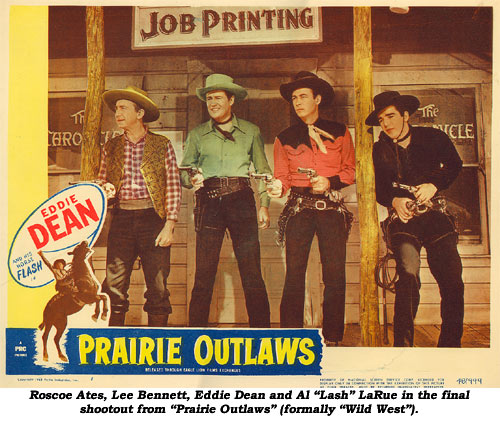Roscoe Ates, Lee Bennett, Eddie Dean and Al "Lash" LaRue in the final shootout from "Prairie Outlaws" (formerly "Wild West".