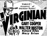 Ad for "The Virginian" ('29) starring Gary Cooper.