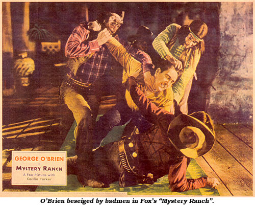 O'Brien is besieged by badmen in Fox's "Mystery Ranch".
