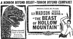 NEwspaper ad for "The Beast of Hollow Mountain".