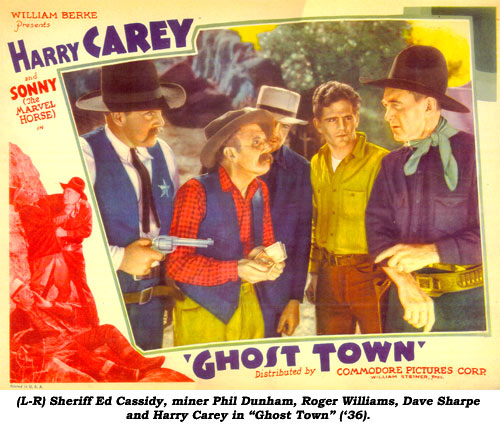 (L-R) Sheriff Ed Cassidy, miner Phil Dunham, Roger Williams, Dave Sharpe and Harry Carey in "Ghost Town" ('36).