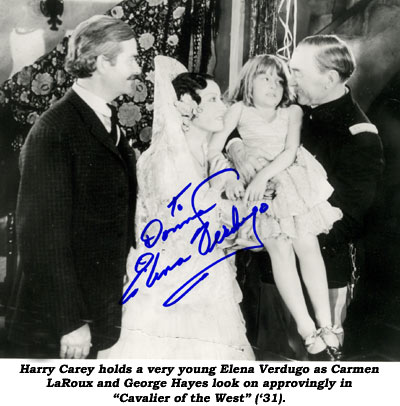 Harry Carey holds a very young Elena Verdugo as Carmen LaRoux and George Hayes look on approvingly in "Cavalier of the West" ('31).