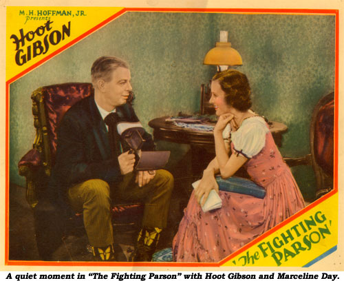 A quiet moment in "The Fighting Parson" with Hoot Gibson and Marceline Day.