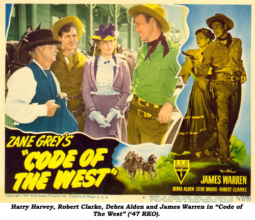 Harry Harvey, Robert Clarke, Debra Alden and James Warren in "Code of the West" ('47 RKO).