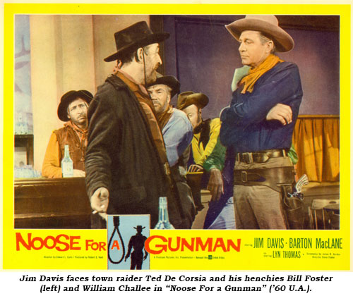 Jim Davis faces town raider Ted De Corcia and his henchies Bill Foster (left) and William Chattee in "Noose For a Gunman" ('60 U.A.).
