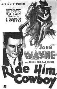 Newspaper ad for "Ride Him Cowboy" starring John Wayne.