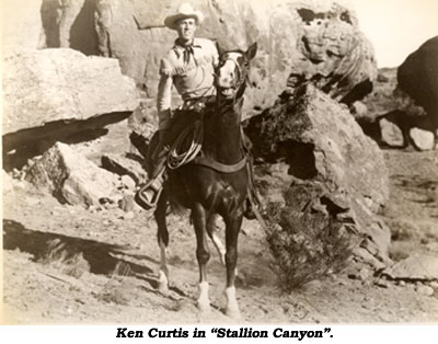 Ken Curtis on horseback in still for "Stallion Canyon".