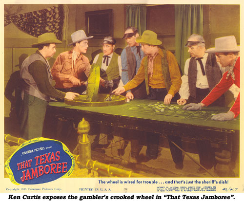 Ken Curtis exposes the gambler's crooked wheel in "That Texas Jamboree".