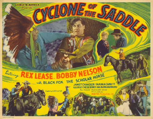 Title Card for "Cyclone of the Saddle" starring Rex Lease.