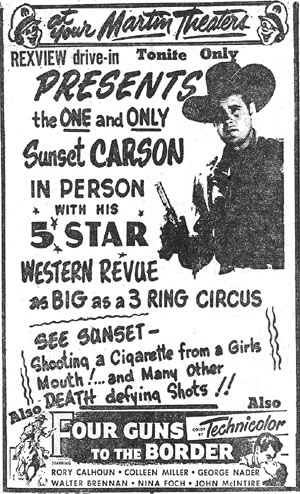 Sunset Carson personal appearance poster.