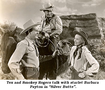 Tex and Smokey Rogers talk with starlet Barbara Payton in "Silver Butte".