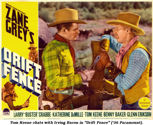 Tom Keene chats with Irving Bacon in "Drift Fence" ('36 Paramount).