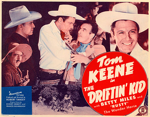 Title card for "The Driftin' Kid" starring Tom Keene.