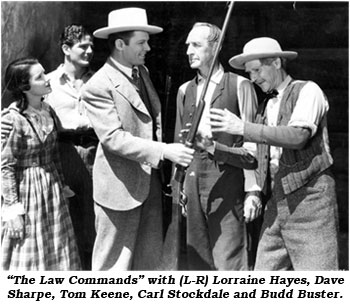 "The Law Commands" with (L-R) Lorraine Hayes, Dave Sharpe, Tom Keene, Carl Stockdale and Budd Buster.