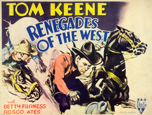 Title card for Tom Keene in "Renegades of the West".