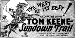Newspaper ad for Tom Keene in "Sundown Trail".