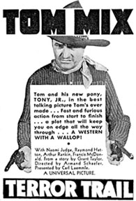 Newspaper ad for Tom Mix in "Terror Trail".