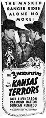 Movie ad for The # Mesquiteers as the "Kansas Terrors".