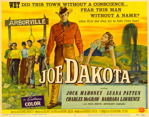 Title card for "Joe Dakota" starring Jock Mahoney.